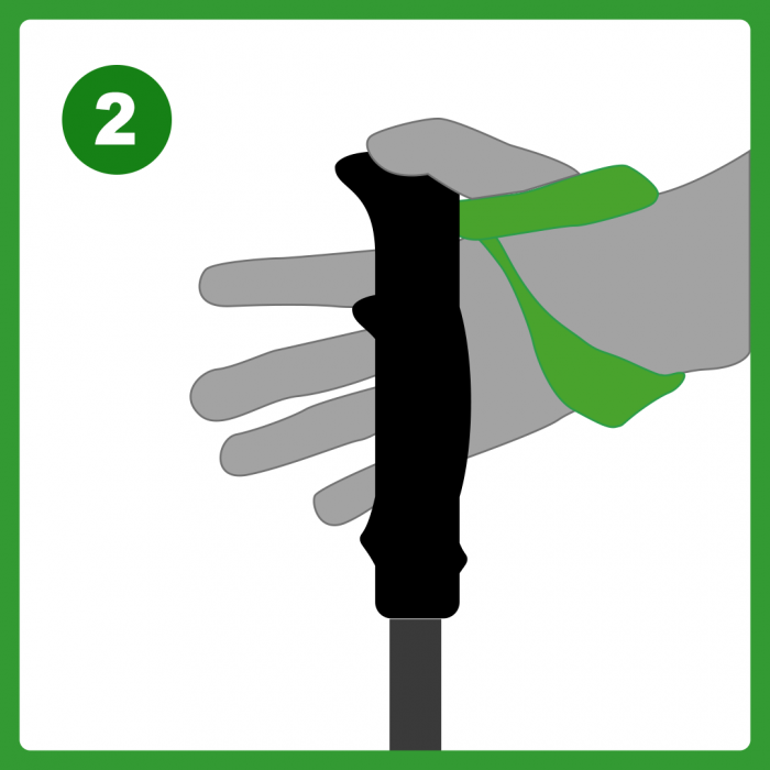 Hand reaching palm out to grab the pole with thumb on top of the pole