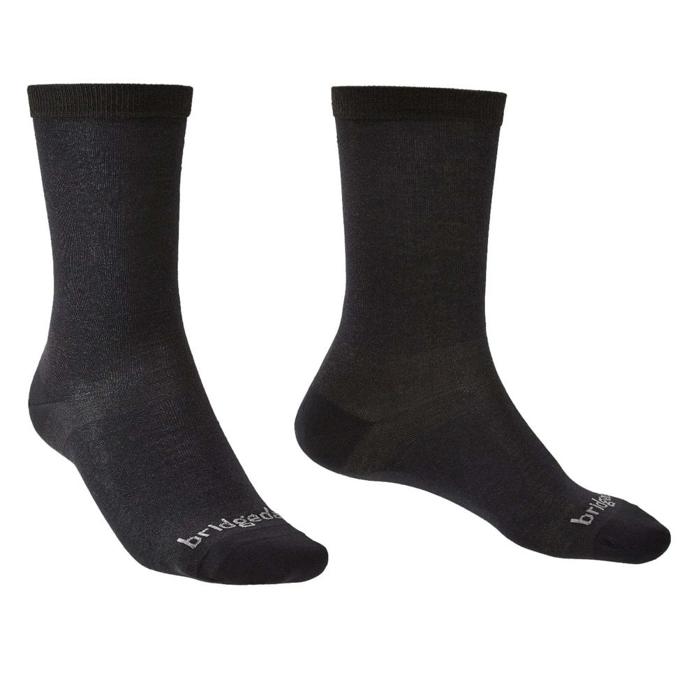 Bridgedale Unisex Black Base Layer Coolmax Liner Sock - Twin Pack : : : Medium