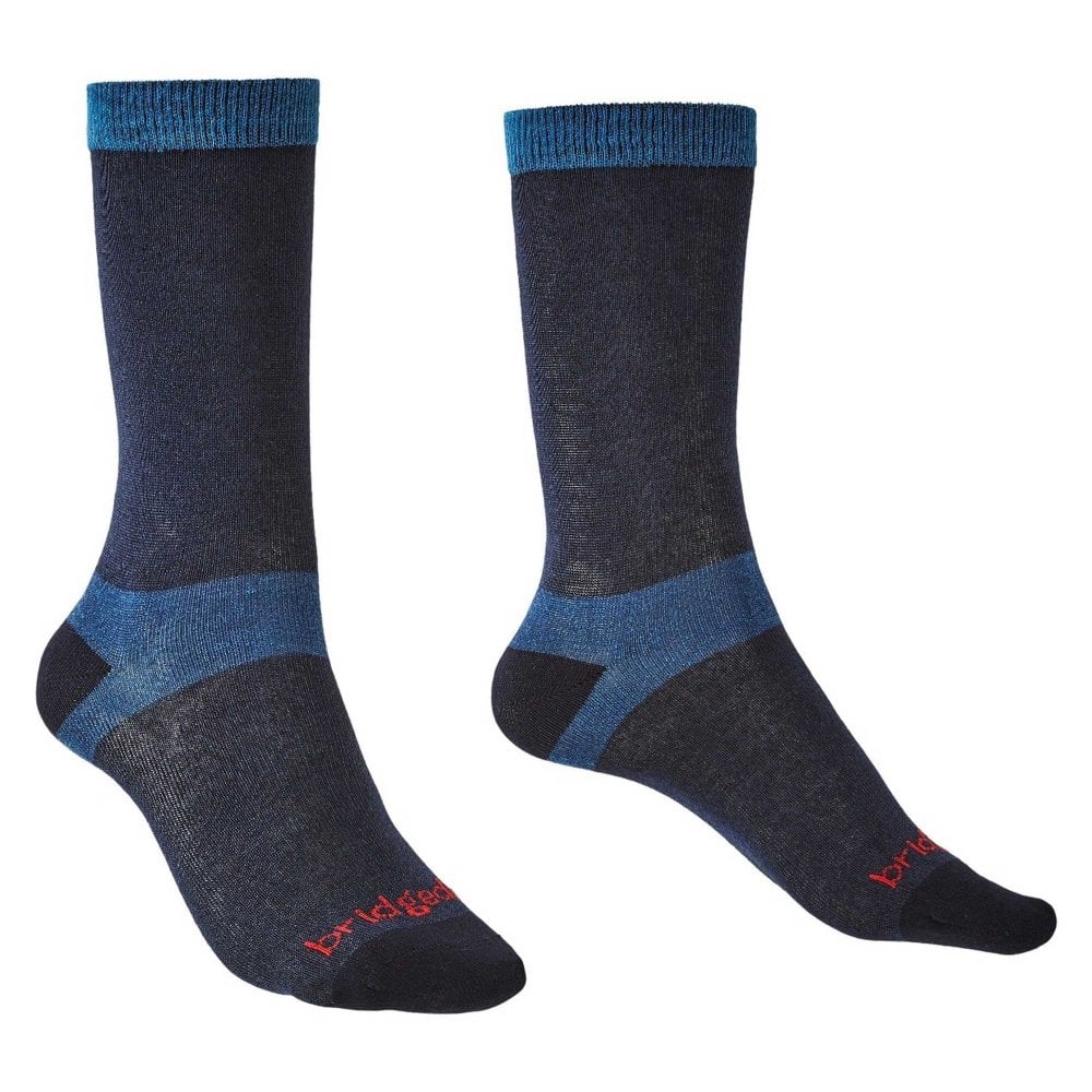 Bridgedale Unisex Navy Womens Base Layer Coolmax Liner Sock - Twin Pack : : Large