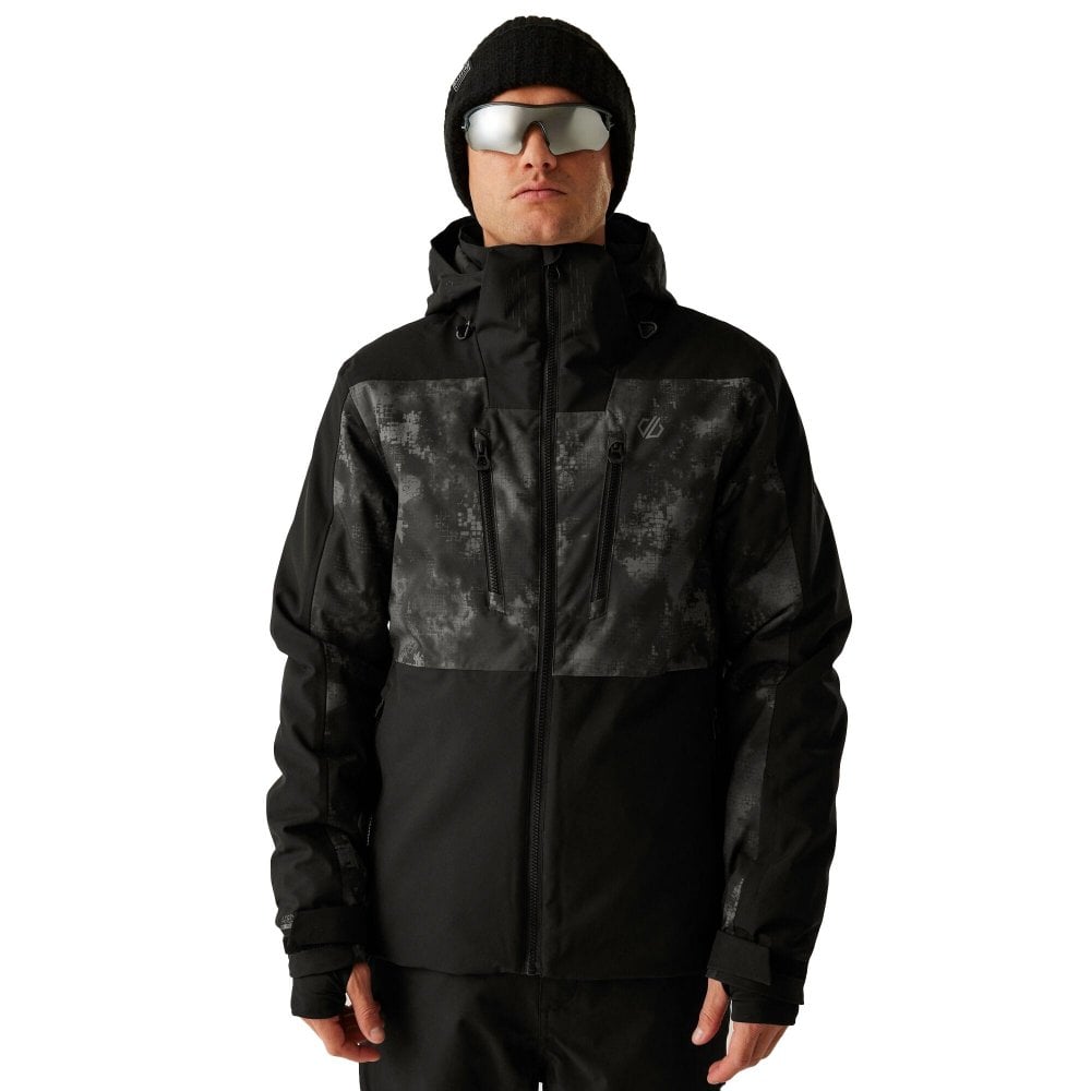 Dare2b Men's Baseplate Iii Ski Jacket: : Black/Iron Gate Distressed Print Large - Outdoor Action - Image 3