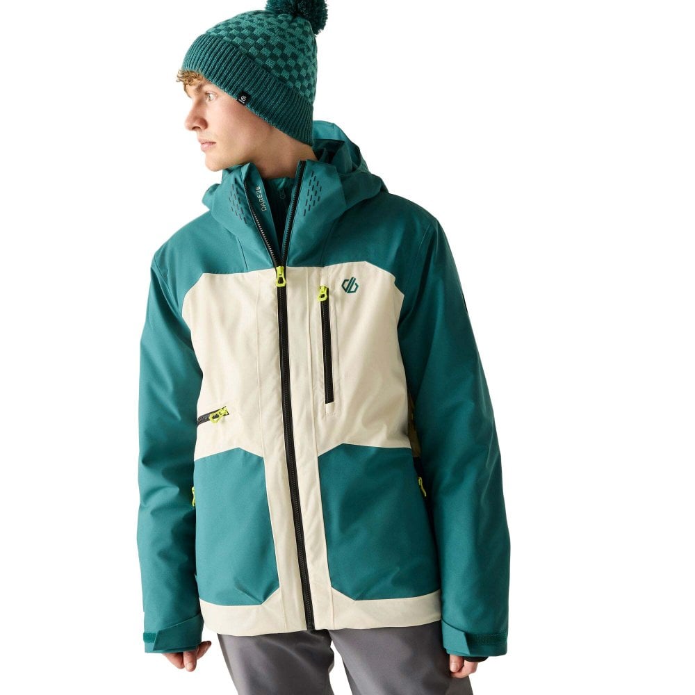 Dare2b Men's Baseplate Iv Ski Jacket: : Colour: Al Almond Milk/Mediterranea Medium - Outdoor Action