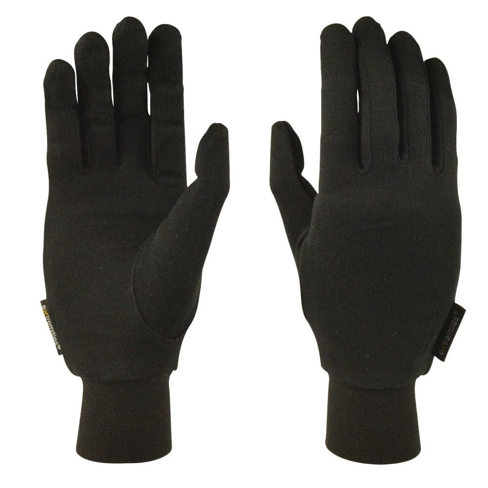 Extremities Unisex Silk Liner Glove: : :, Colour: Black Medium