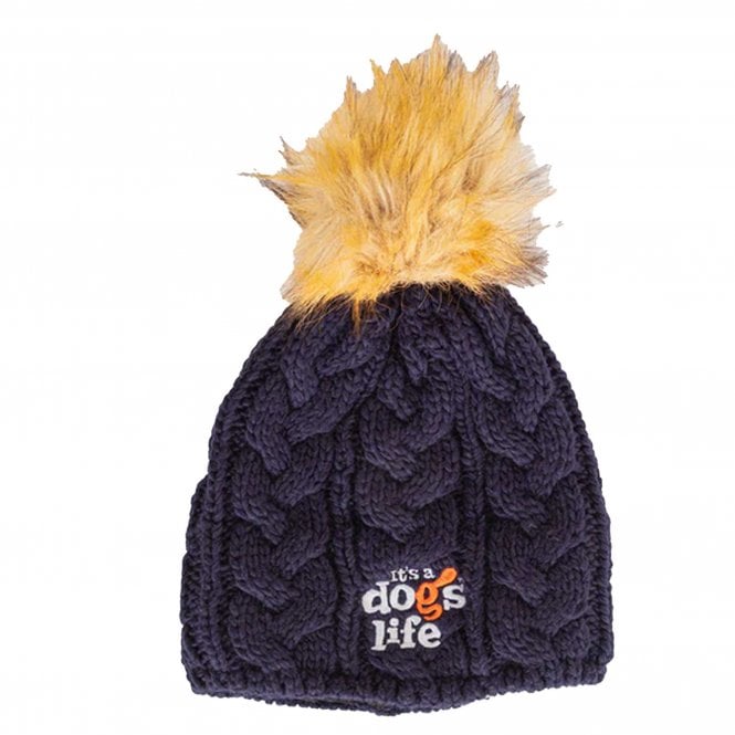 It's a Dogs Life Its a Dogs Life Cable Beanie with Faux Fur Pom
