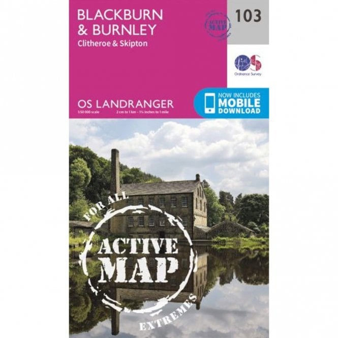 Ordnance Survey  Landranger Active Map 103 Blackburn & Burnley, Clitheroe & Skipton - Old Version