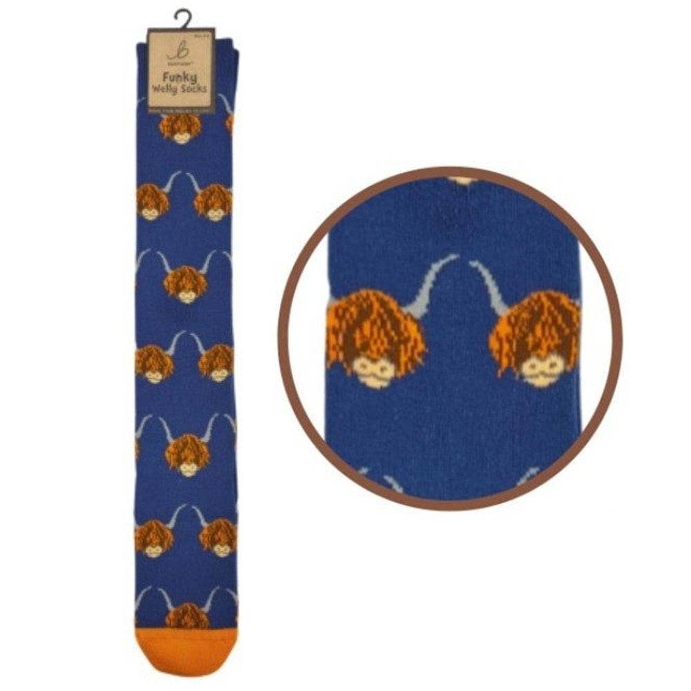 Otterdene Unisex Womens Welly Socks: Colour: Highland Cow Ii - Outdoor Action