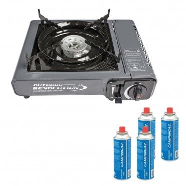 Outdoor Revolution Outdoor Revolution Single Burner Gas Stove + 4 Pack Campingaz CP250 Gas
