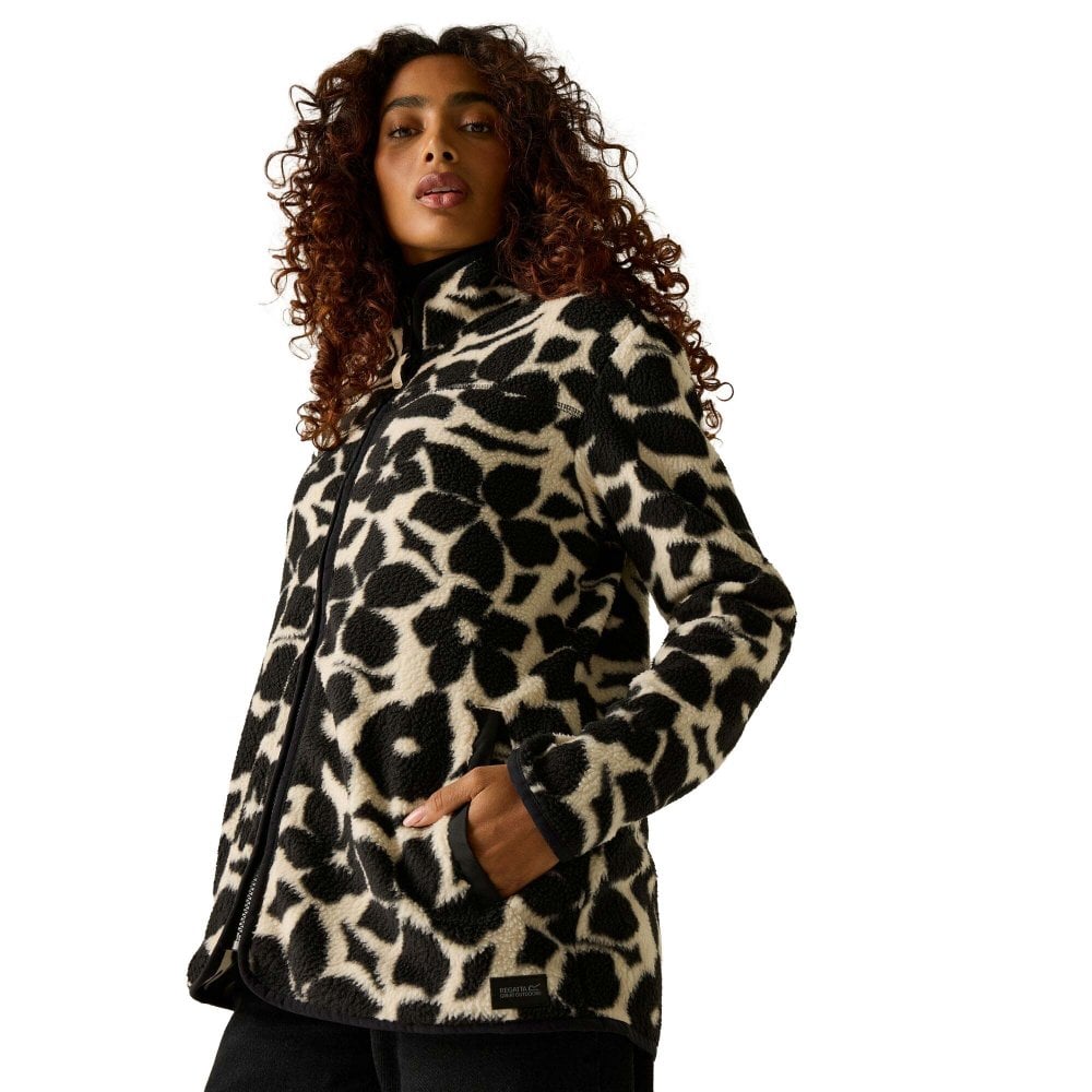 Regatta Women's Frankie Borg Fleece Full Zip Jacket: Mono Shadow Floral Size 10 - Outdoor Action