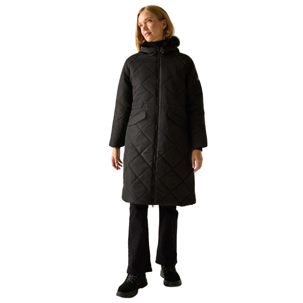 Regatta Women's Freyla Hooded Water-Repellent Insulating Padded Jacket in Jet Black | Size: 10 - Image 5