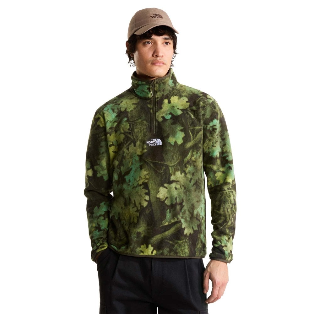 The North Face Men's Novelty Logo Glacier 1/4 Zip Print Fleece: New Taupe Gr New Taupe Green Yosemite Oak Print Large - Outdoor Action