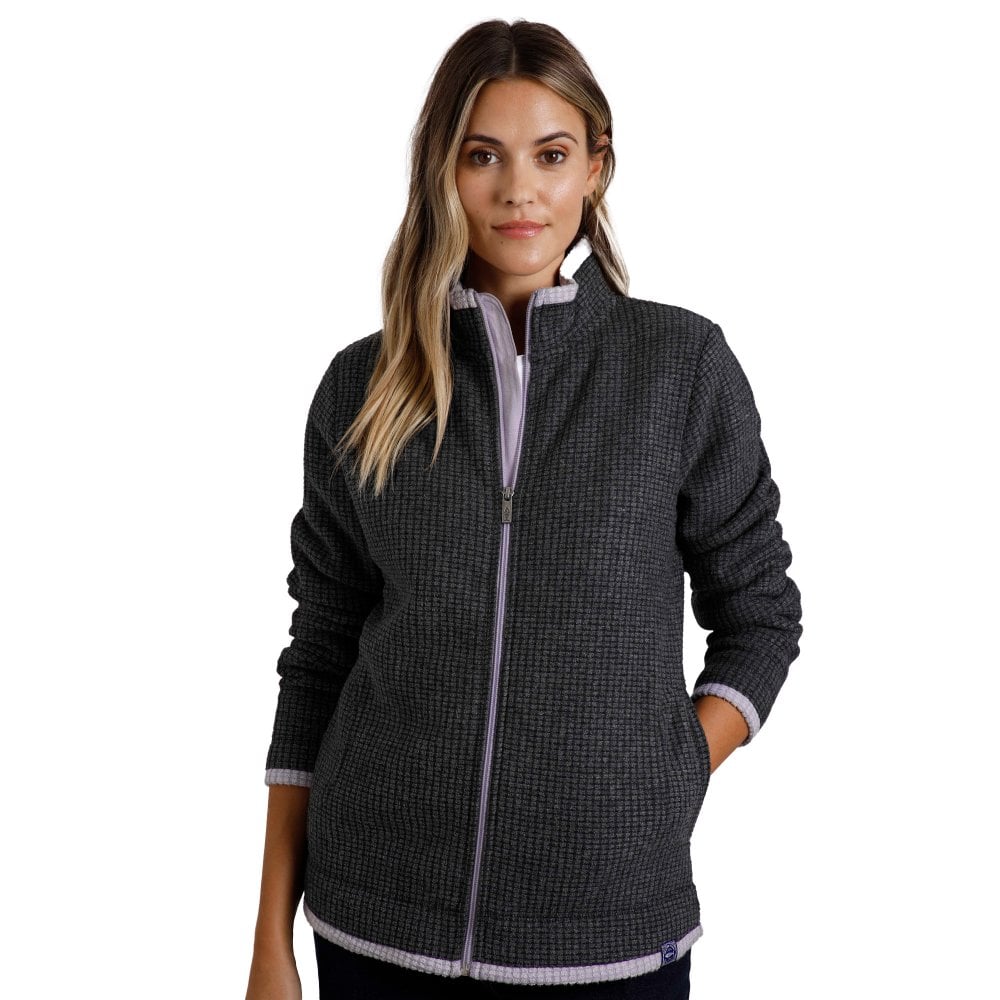 Weird Fish Women's Washed Black Ariana Eco Full Zip Grid Fleece : : :, Size 8